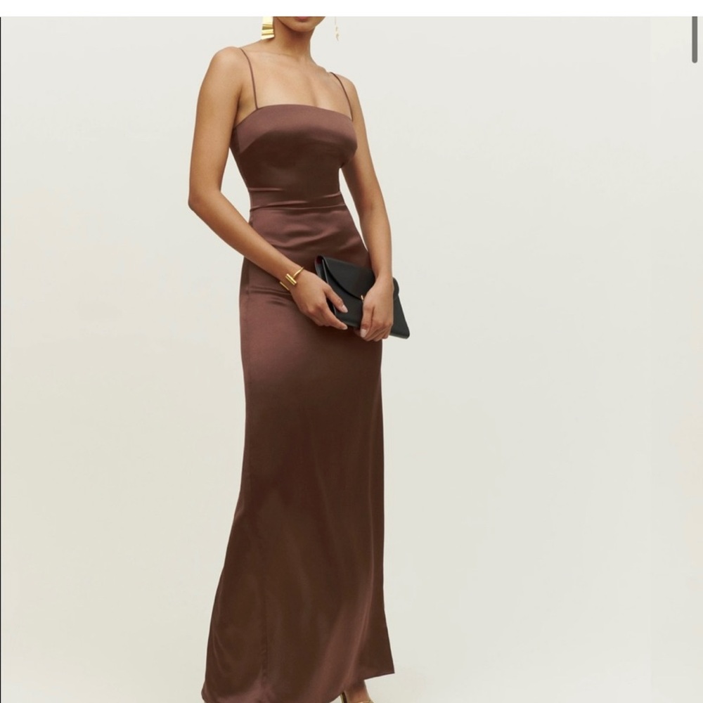 Reformation Brown Satin Maxi Dress